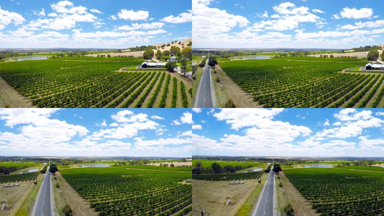 南澳大利亚州主要葡萄酒产区巴罗莎山谷的无人机天线，