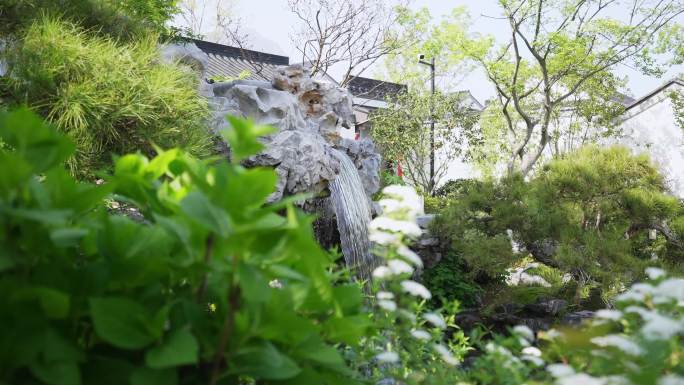 中式园林花园瀑布流水景观