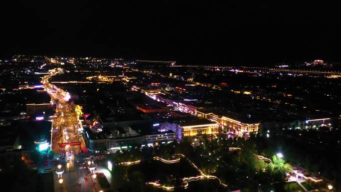 大昭寺夜景航拍 西藏旅游