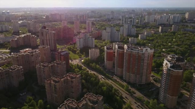 俄罗斯莫斯科城市景观拉蒙基区阳光日间空中全景4k