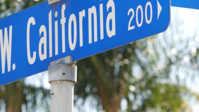 十字路口的加州街道路标。十字路口路标上的字母，夏季旅行和度假的象征。美国旅游目的地。101号公路洛杉
