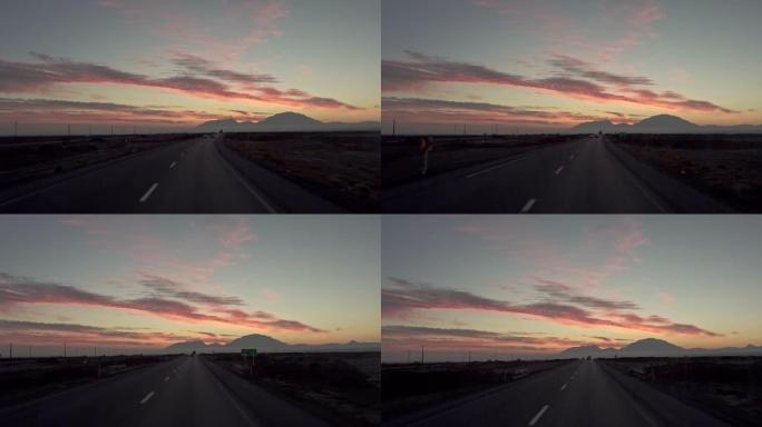 在日出之前的漫长道路上拍摄的观点