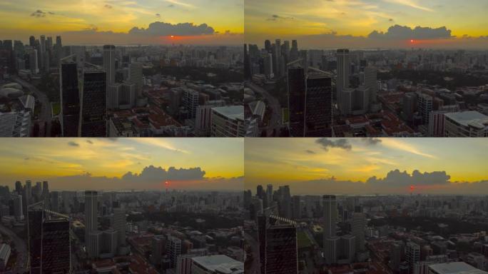 日落天空新加坡市市中心海湾交通街路空中延时全景4k