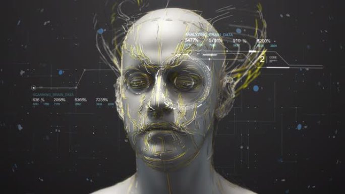 覆盖光纤的未来人形机器人脸-人工智能