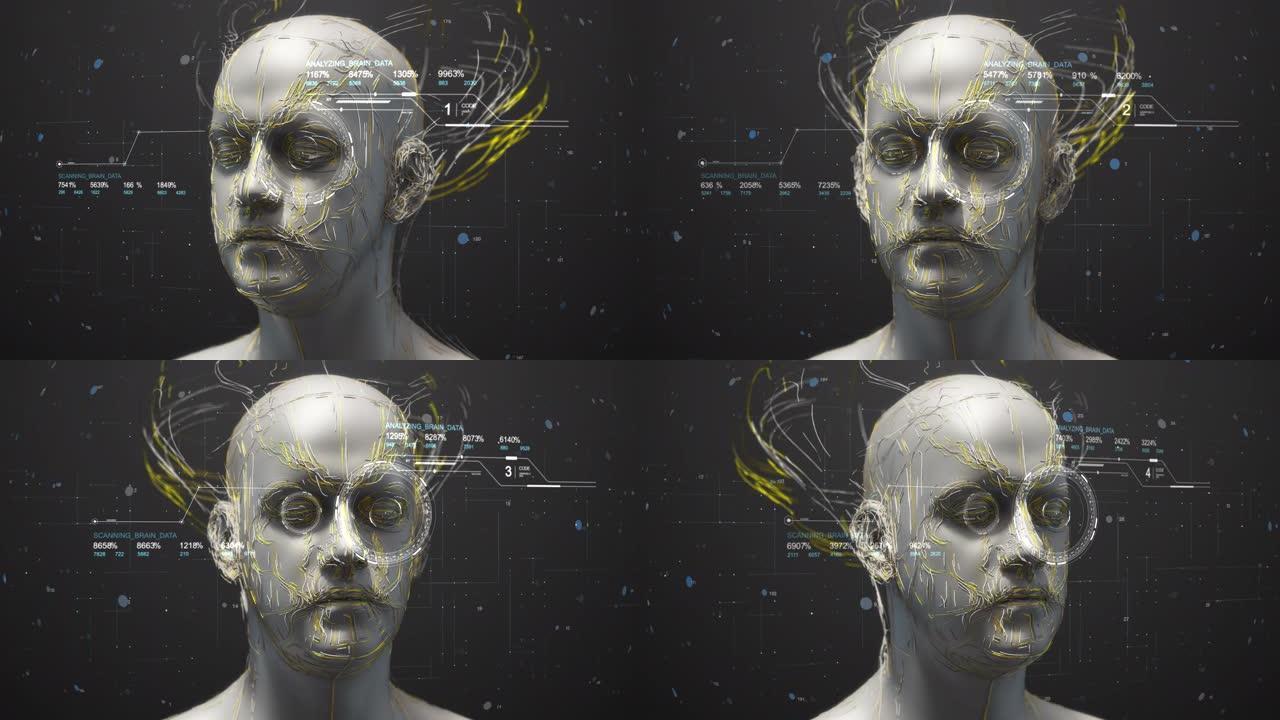 覆盖光纤的未来人形机器人脸-人工智能