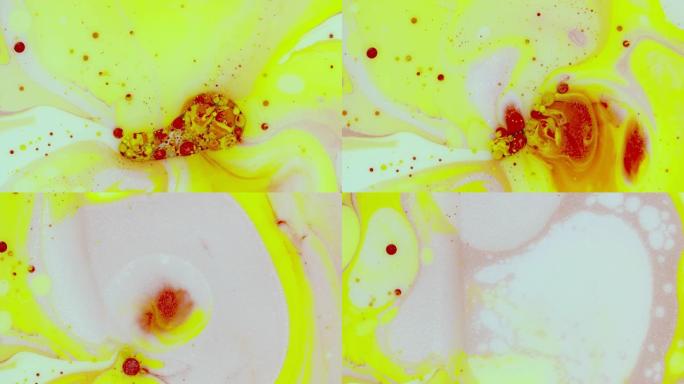 红色和黄色血液液体涂料与墨球/球的反应