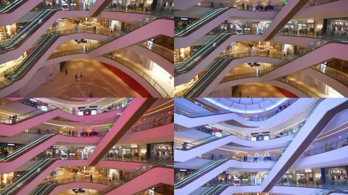 成都市中心购物中心主厅顶下全景4k中国