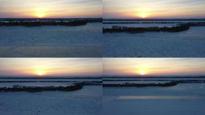 雪地日落阳光航拍