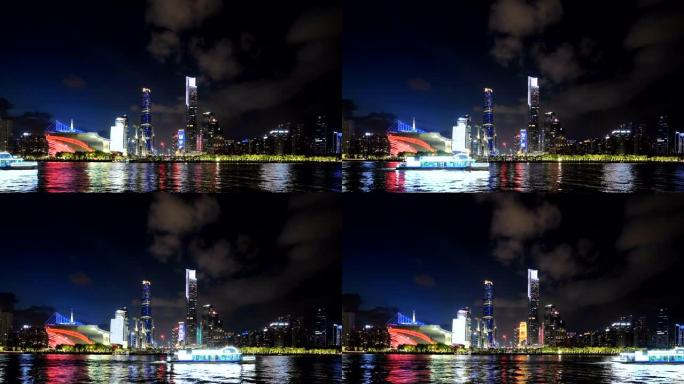 晚上的广州天际线夜景车流金融中心cbd灯