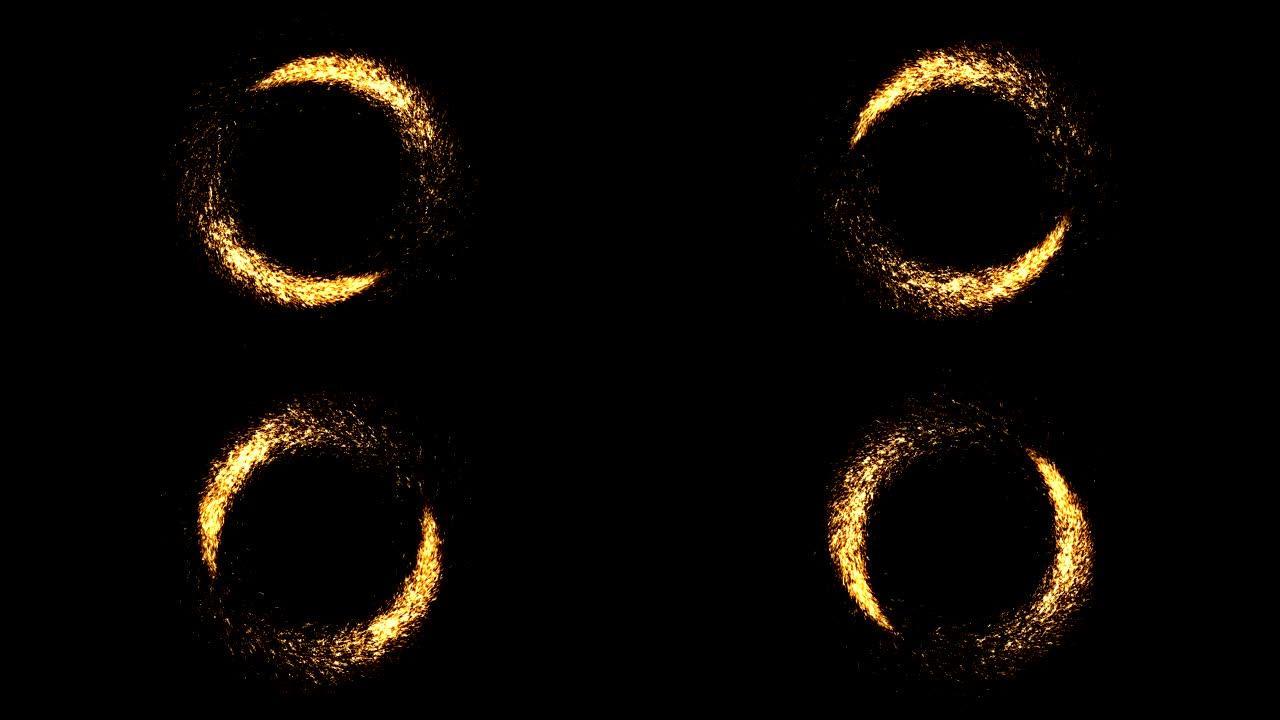 两颗流星四处走动。无缝循环。带有金色烟火的抽象背景。庆祝屏幕的胜利框架。