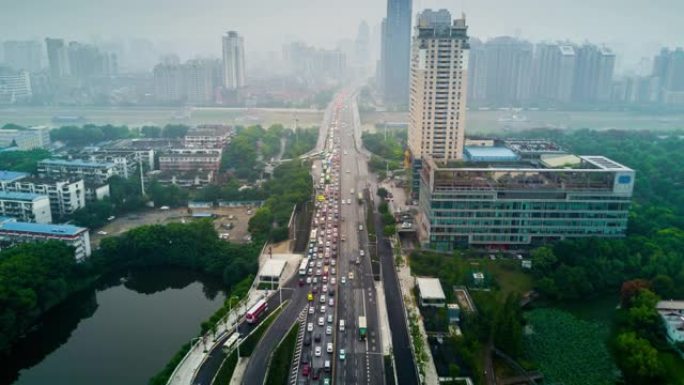 中国白天武汉城市景观交通街路空中河边全景4k延时