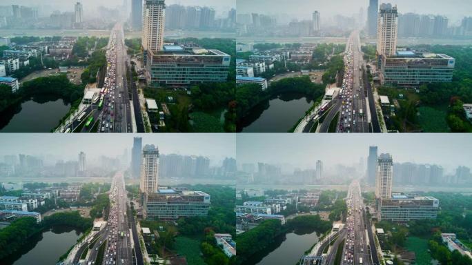 中国白天武汉城市景观交通街路空中河边全景4k延时