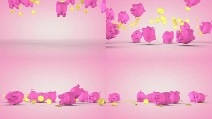 财务成功的概念，猪猪银行。3D渲染