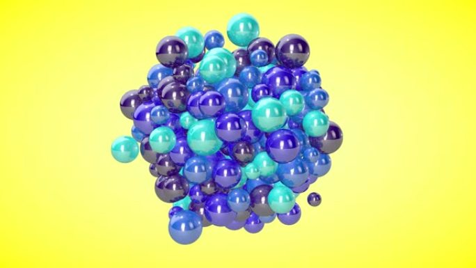 抽象球体粒子运动动画一堆抽象的彩色球体和球。肥皂泡的催眠视频。