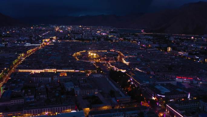 拉萨夜景航拍 大昭寺夜景航拍 西藏旅游