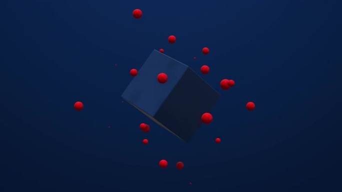 蓝色立方体和红色球。抽象3d动画。