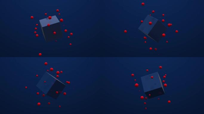 蓝色立方体和红色球。抽象3d动画。