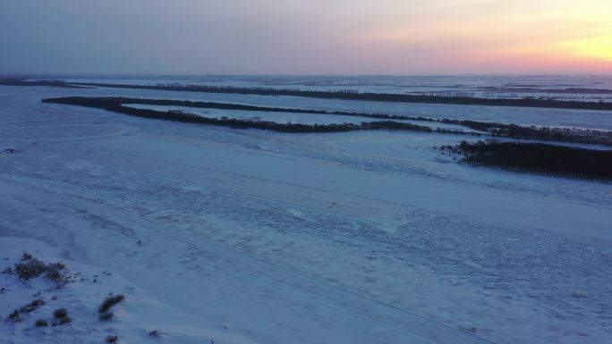 雪地日落阳光航拍