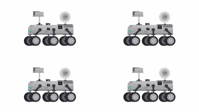 火星探测器。太空漫游车的动画。卡通