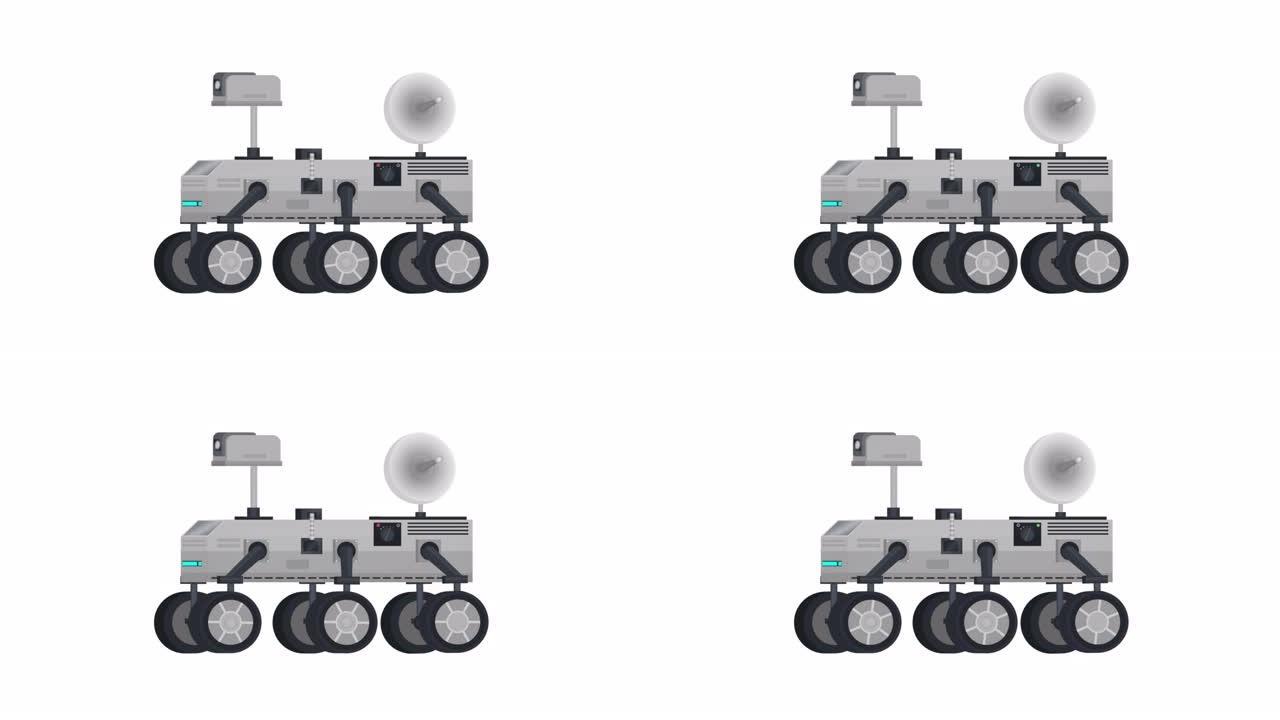 火星探测器。太空漫游车的动画。卡通