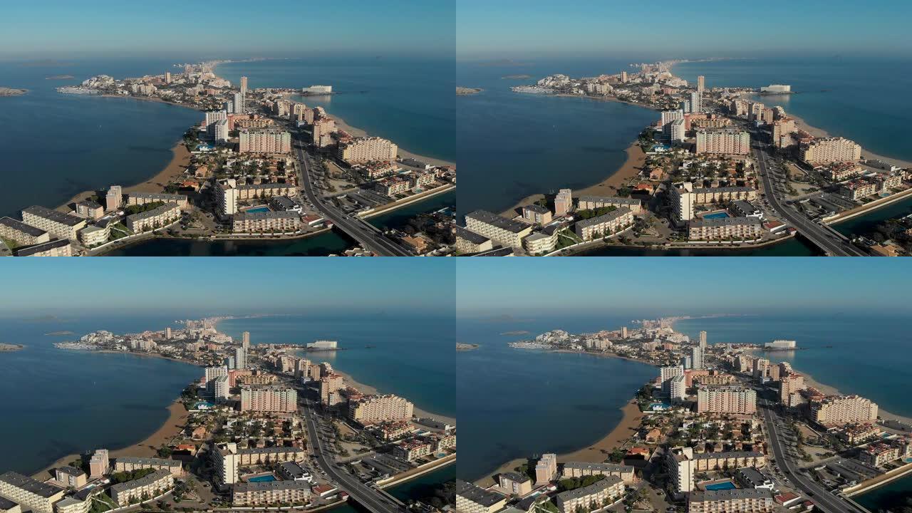 3月门诺沿海城市景观的鸟瞰图。西班牙