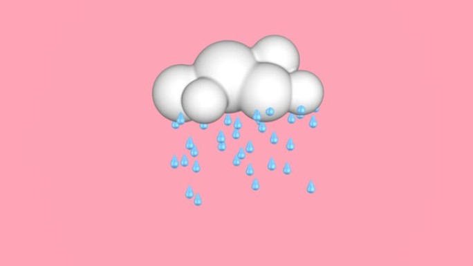 3d渲染云和雨。波普艺术运动动画。最小卡通风格。