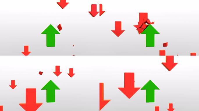 绿色箭头逆势下降3D渲染无缝循环动画