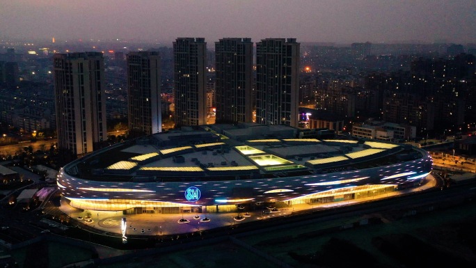 扬州航拍广陵新城SM商场东区夜景