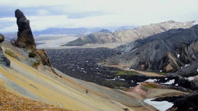 在冰岛的火山山脉Landmannalaugar中竖立的阴茎，甚至是不寻常的尴尬，甚至是滑稽的岩石形成