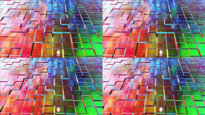 液体方形图案，如循环运动中的波。3D时尚抽象虹彩bg的波浪形表面，如明亮的液体玻璃，美丽的渐变颜色。