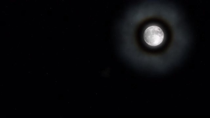 在晴朗的繁星点点的夜晚，月亮周围有一个明亮的光环
