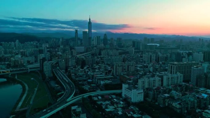 日落时远离台北市台湾宣传片城市夕阳清晨日