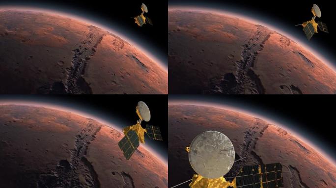 火星侦察轨道器，MRO环绕火星运行。火星行星在外太空旋转。前往太空中的红色星球火星。NASA提供的这