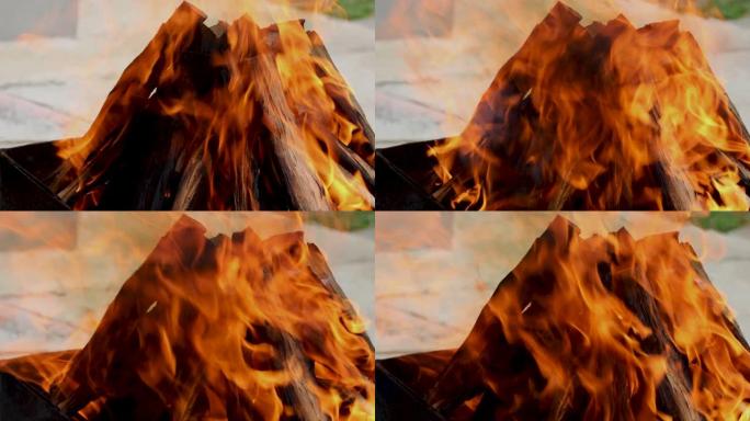燃烧木屑形成煤。烧烤准备，烹饪前烧火。
