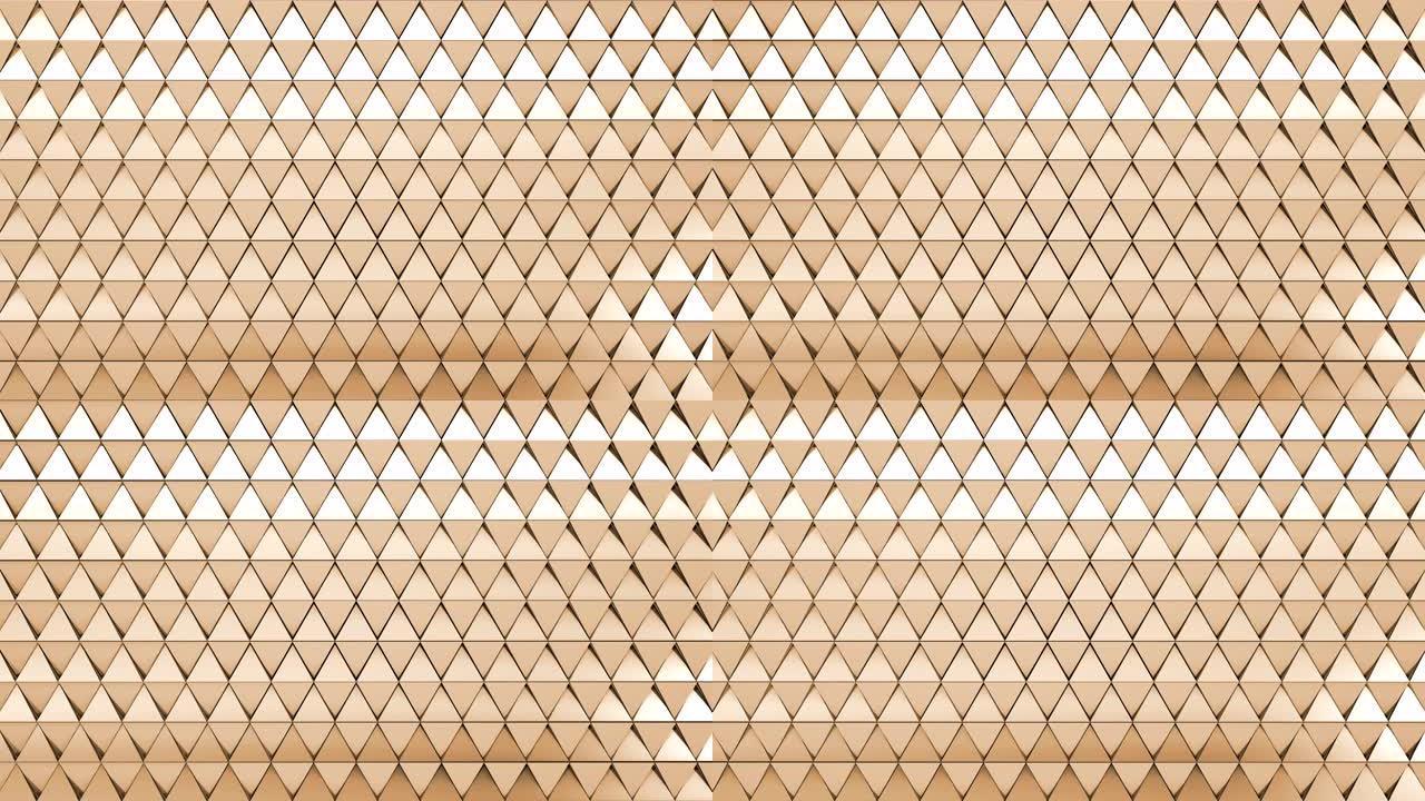 抽象金金属三角多边形墙。金色渐变三多边形墙背景。3D渲染。