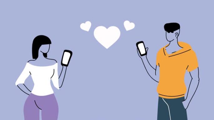 年轻夫妇的恋人角色与智能手机