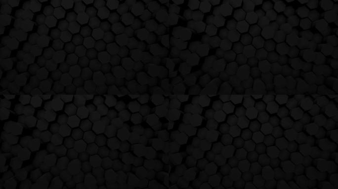软黑色六边形表面环随机波动运动背景无缝环