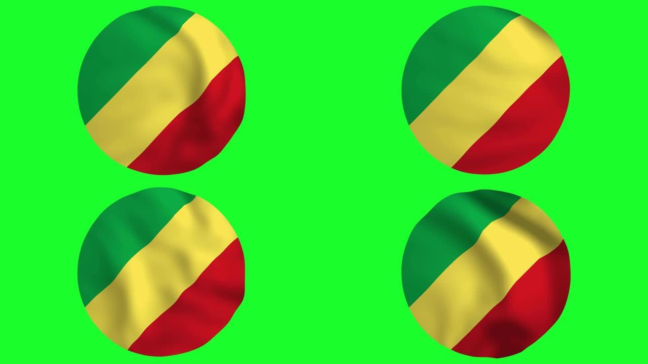 刚果-布拉柴维尔的圆形旗帜在空中挥舞着4k UHD动画