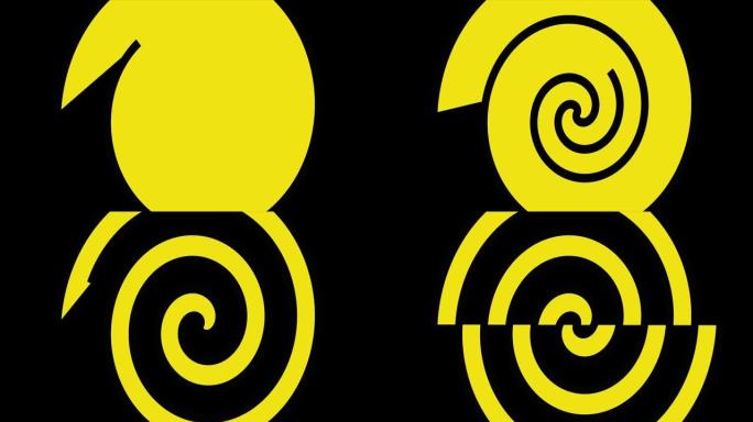 使用黄色和黑色的线条动画螺旋