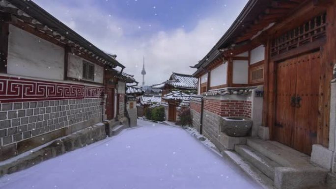 北村韩屋村的韩国冬季和降雪