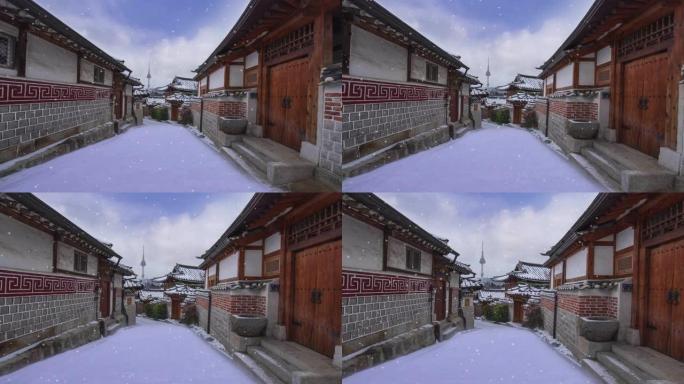 北村韩屋村的韩国冬季和降雪