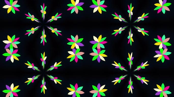 万花筒将颜色转换为花朵图像，3D渲染。将色点合并到单个装饰品中，计算机生成