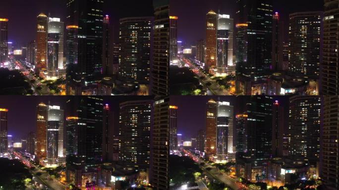 夜景照明广州市市中心交通街空中全景4k中国