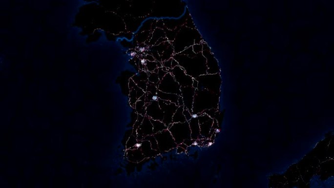 韩国地图。从太空看夜景。
