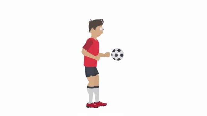 足球运动员。足球运动员带球的动画。卡通