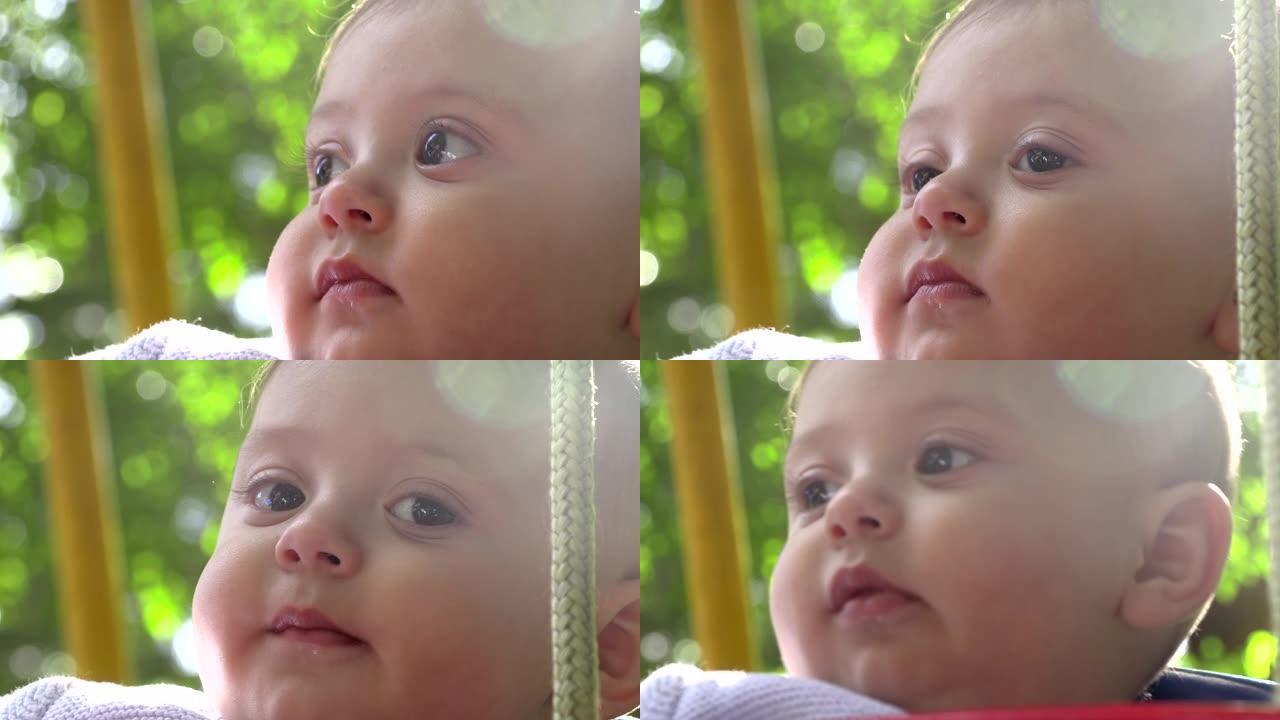 可爱的婴儿脸部肖像户外婴儿特写