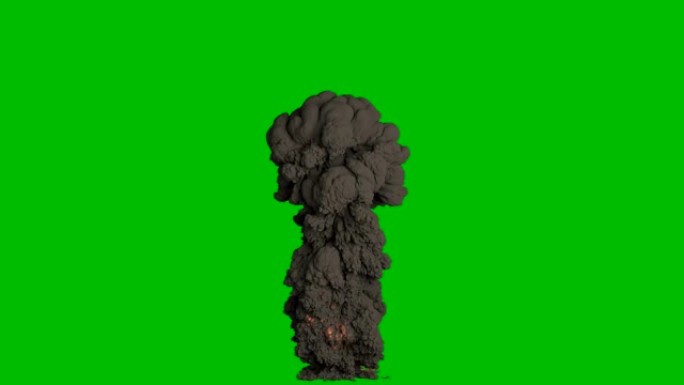 黑色浓烟滚滚的爆炸。黑烟爆炸，燃料爆炸。绿屏前的VFX动画。