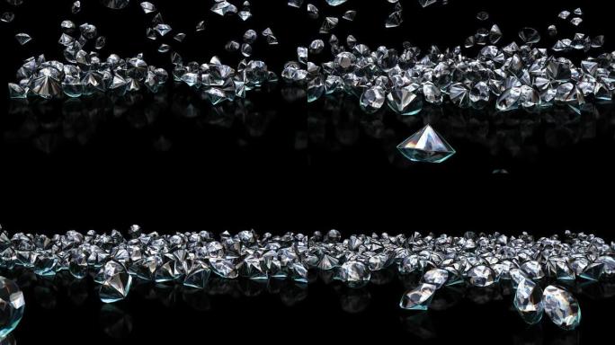 钻石落在黑色表面上的慢动作动画