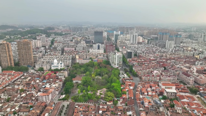 航拍福建漳州古城中山公园