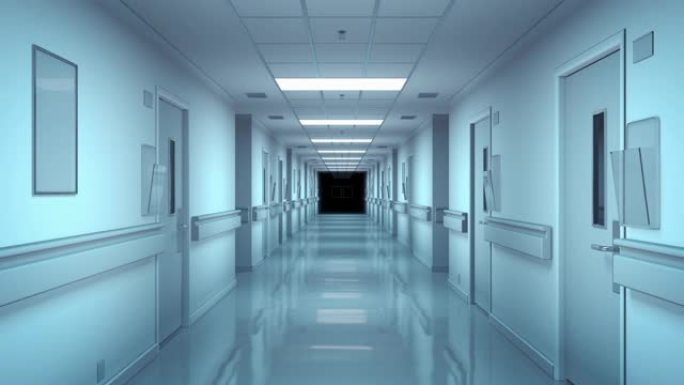 开着灯的医院走廊。
